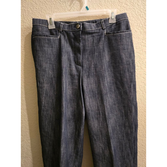 Tanjay Petite Straight Leg Pants 12P Blue with White Stitching - Picture 3 of 14